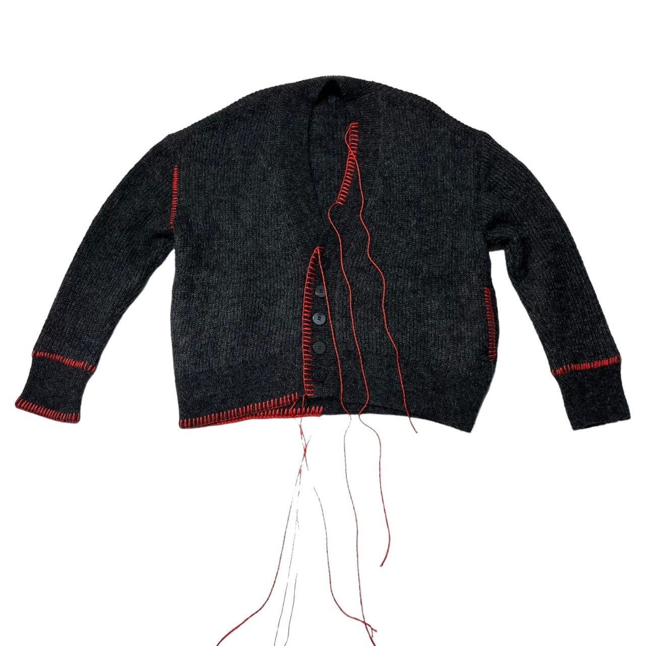 OUAT(オーユーエーティー) MOHAIR OFFICE CARDIGAN モヘア カーディガン ステッチ 0007025CD 2(M程度) グレー×レッド