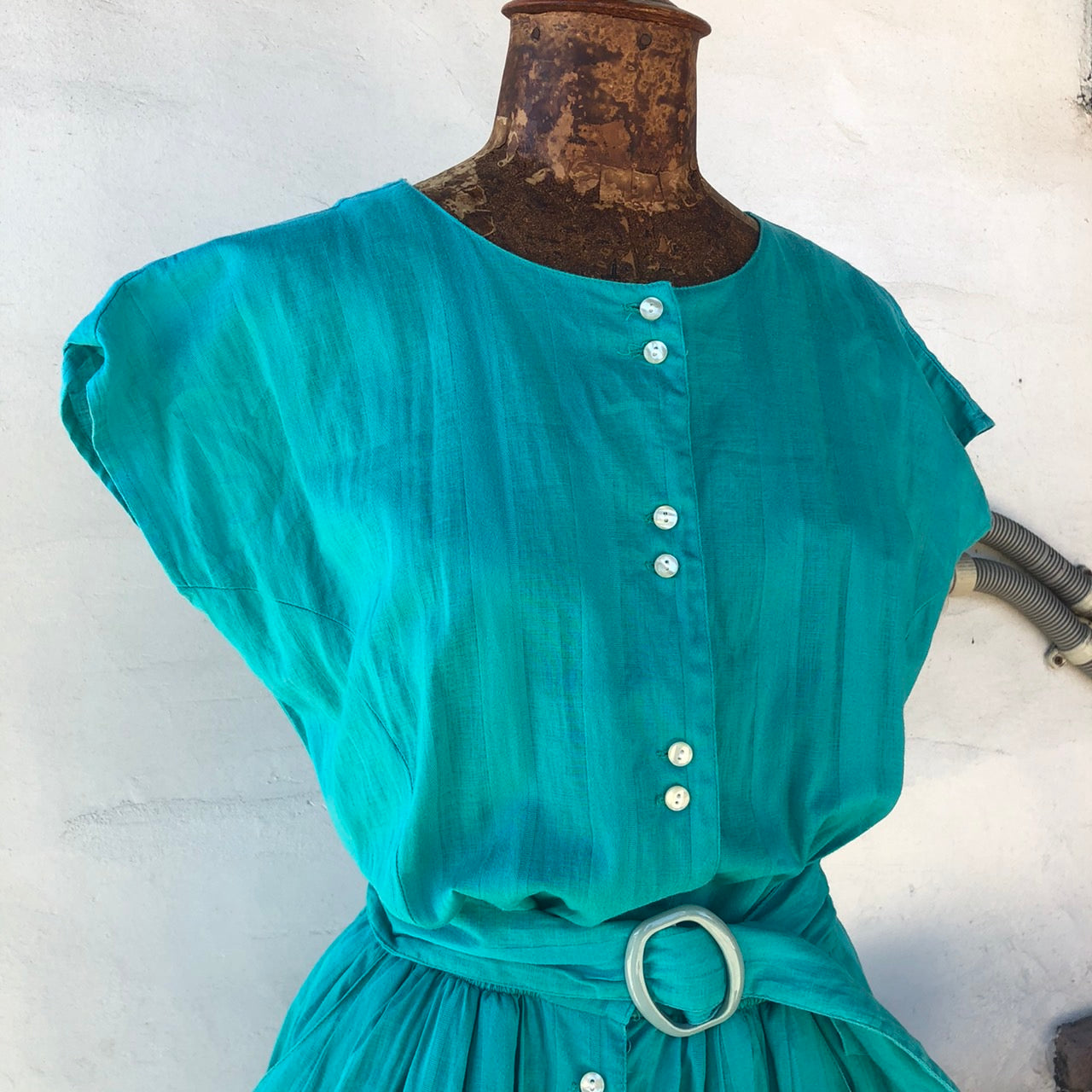 VINTAGE(ヴィンテージ) 80'sヴィンテージノースリーブドレス Mサイズ程度 グリーン trancesbreuster