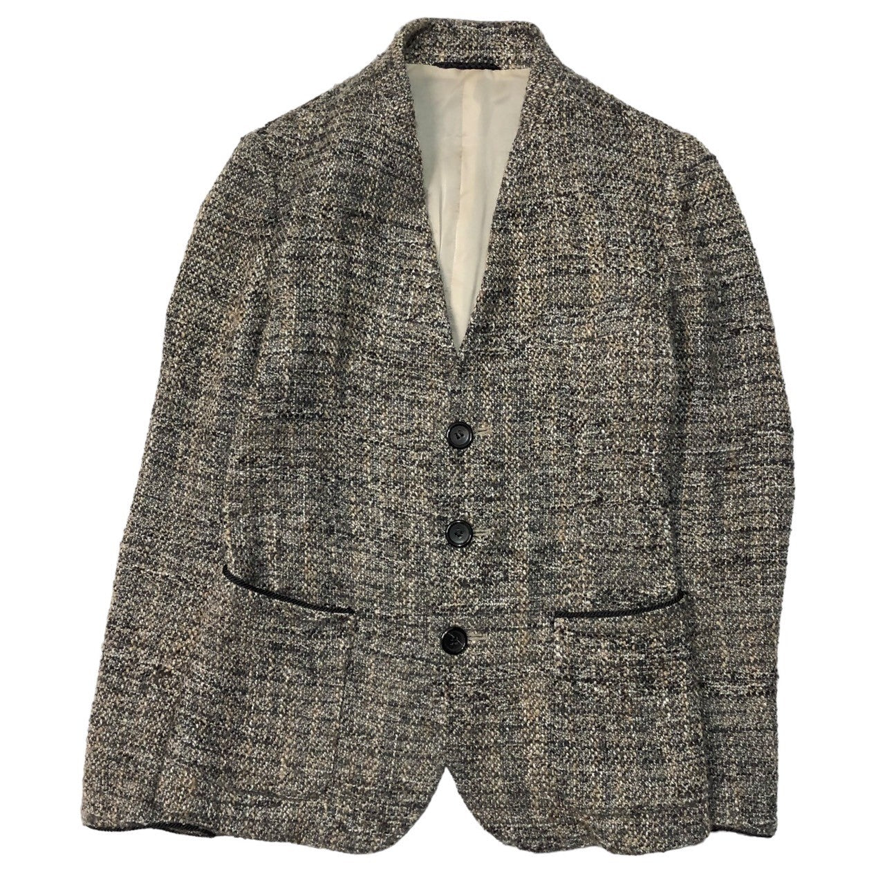 Y's(ワイズ) 01AW ノーカラー ウール ツイード ジャケット YV-J79-141 36(S程度) ブラウン×グリーン×ブラック Bxclusive