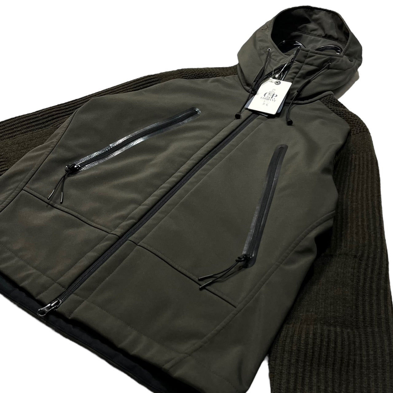 C.P.COMPANY(シーピーカンパニー) 00's Knit switching goggle jacket / ニット 切替 ゴーグル ジャケット パーカー 16WCPUM07003 44(S程度) ブラウン Y2K 止水ジップ テック
