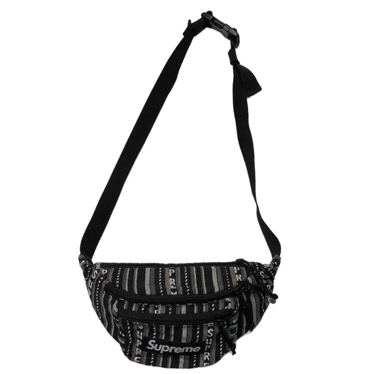 SUPREME(シュプリーム) 20SS Woven Stripe Waist Bag ウーブン ストライプ ウエスト バッグ 柄 ロゴ ボディーバッグ ブラック×グレー