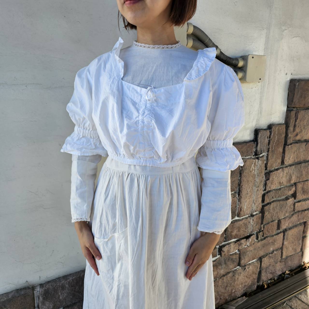 Vintage(ヴィンテージ) Edelnice フロントリボンショートブラウス 54(Mサイズ程度) ホワイト