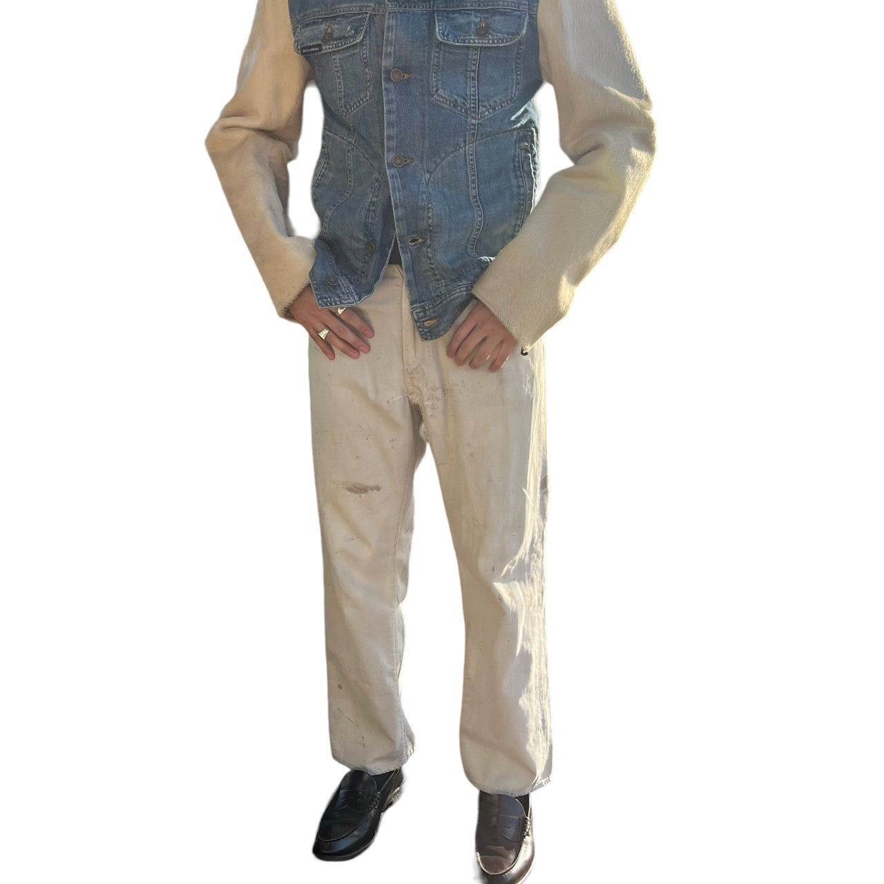 Levi's(リーバイス) 60's コットンパンツ/ホワイトデニムパンツ/ピケパンツ 表記無し(W29程度) ホワイト TALONジップ/裏ボタン無地刻印/シングルステッチ/BIGE/Vステッチ/均等V/60年代