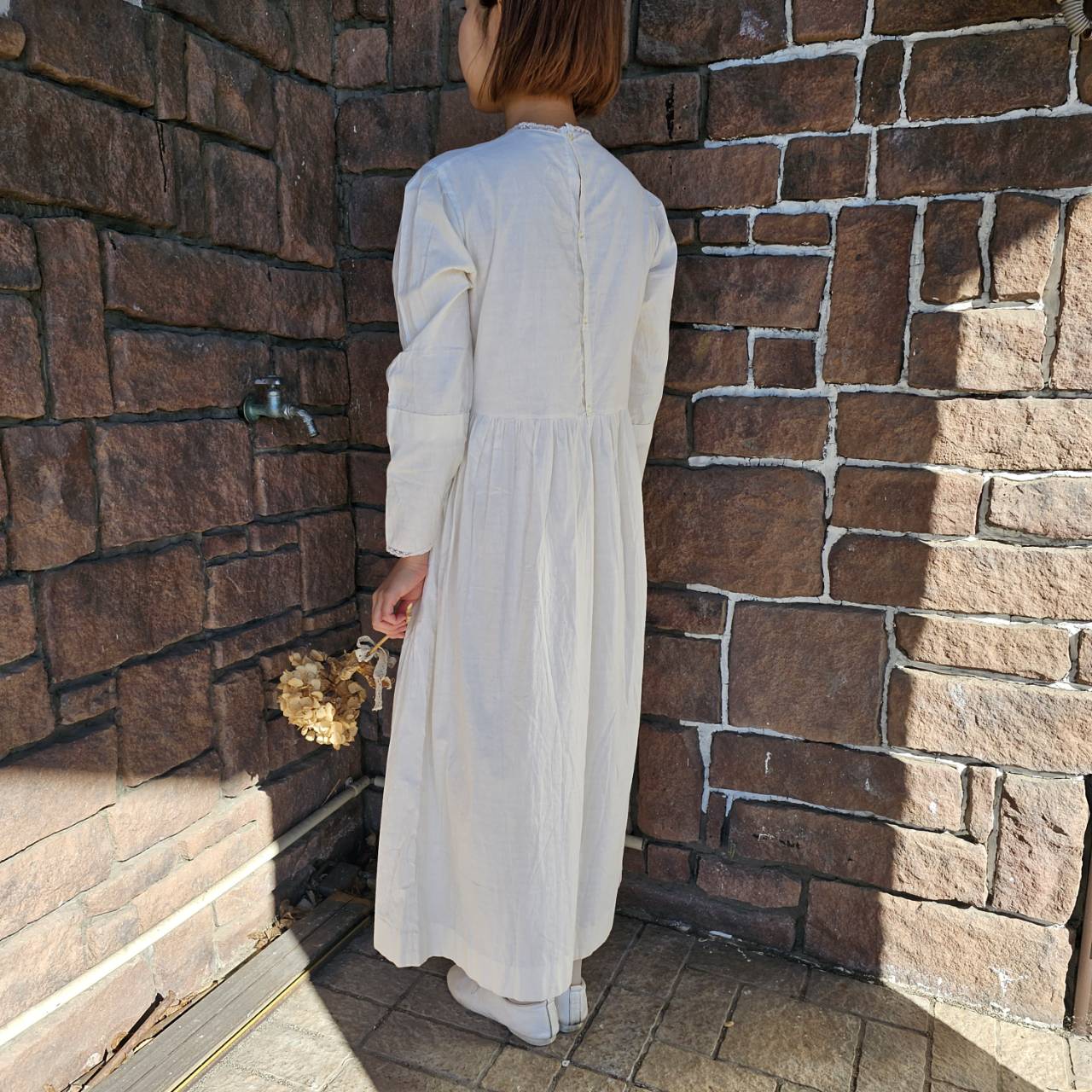 Euro Vintage(ヨーロッパヴィンテージ) Omekashi_ミニレースのロングワンピース 表記なし(Mサイズ程度) ホワイト