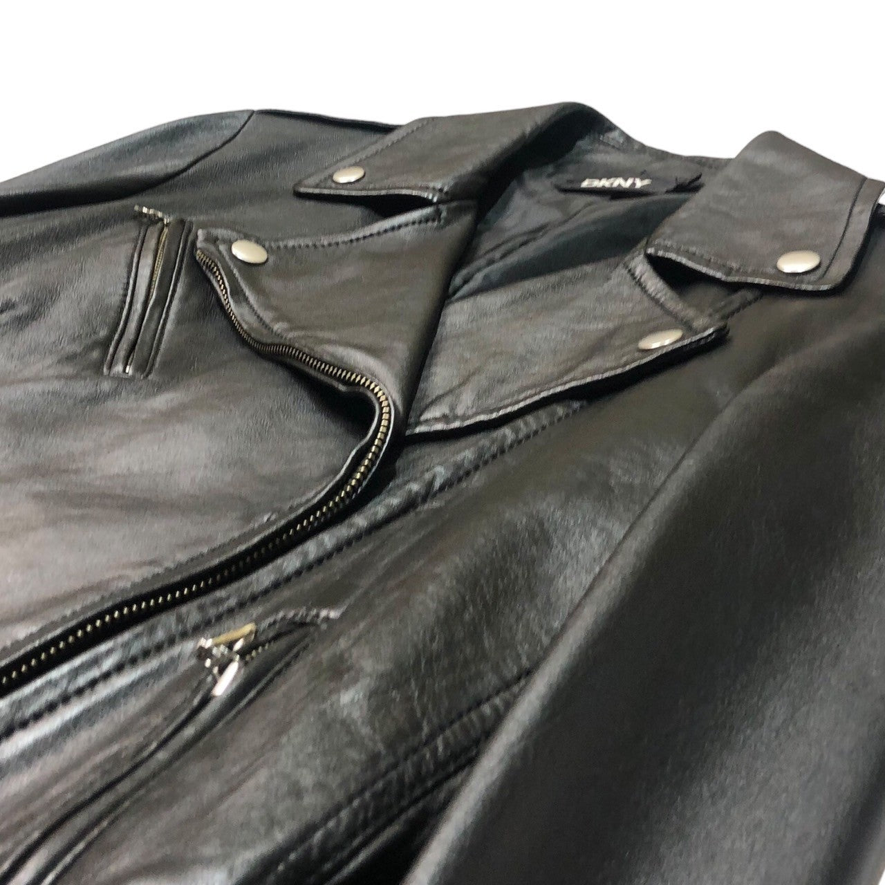 DKNY(ダナキャランニューヨーク) ラムレザーダブルライダースジャケット/リブライダース SIZE 4(M程度) ブラック