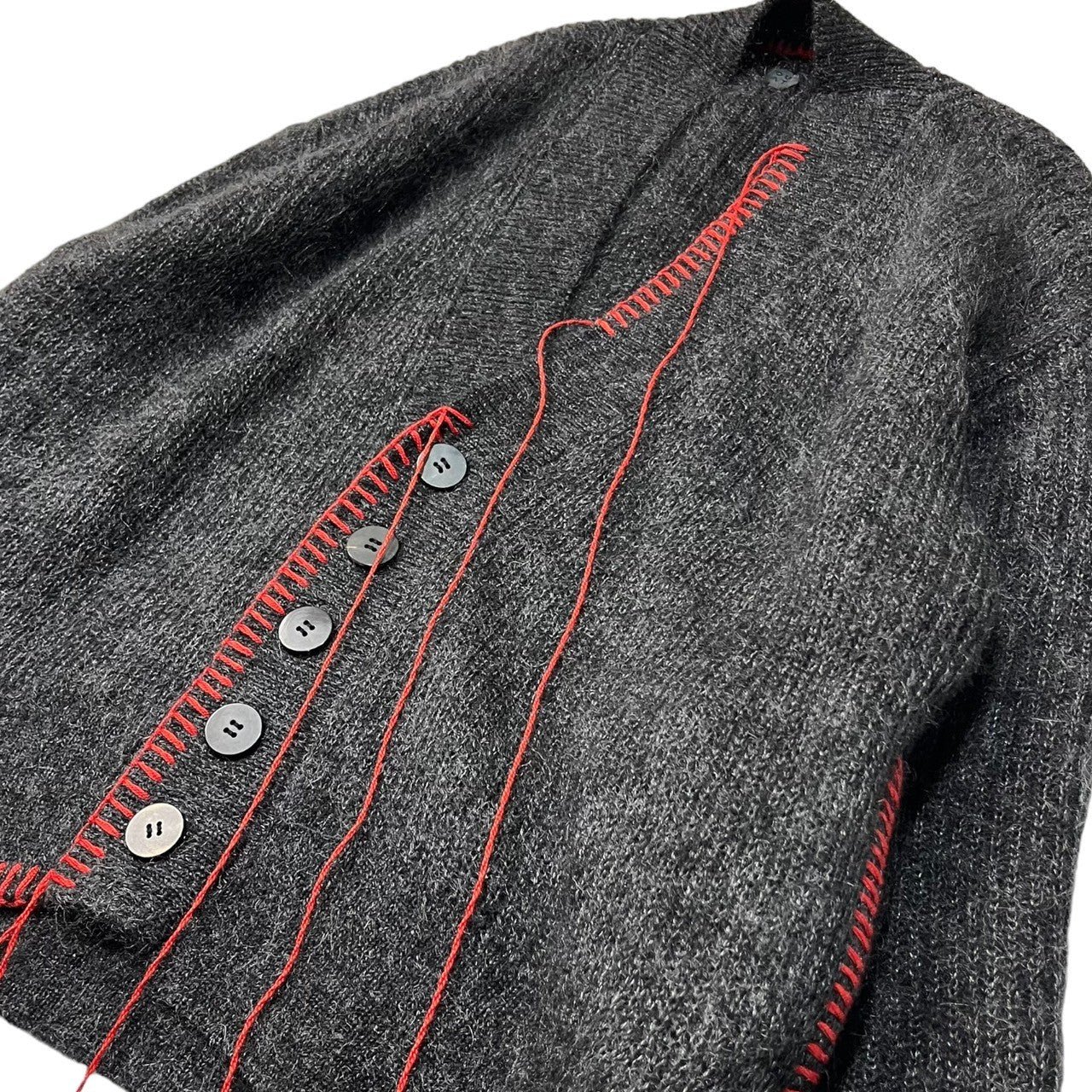 OUAT(オーユーエーティー) MOHAIR OFFICE CARDIGAN モヘア カーディガン ステッチ 0007025CD 2(M程度) グレー×レッド