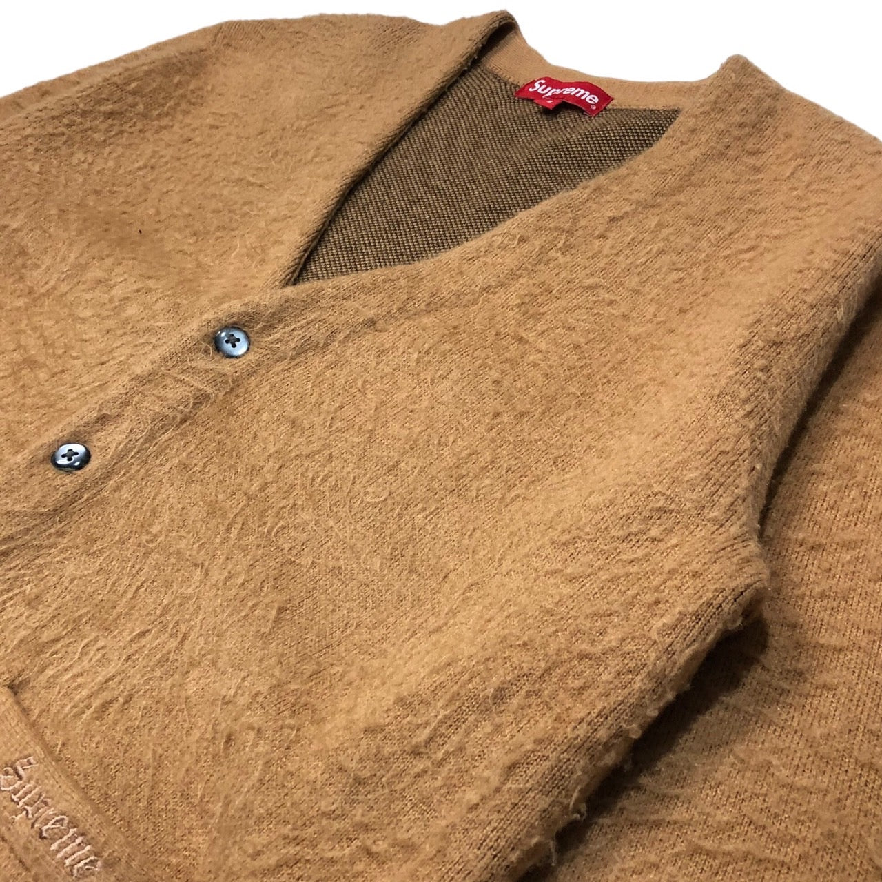 SUPREME(シュプリーム) 21SS Brushed Checkerboard Cardigan Camel ブラッシュドチェッカーボードニットカーディガン モヘアライク SIZE S ブラウン×ブラック キャメル ㈱SUPREME