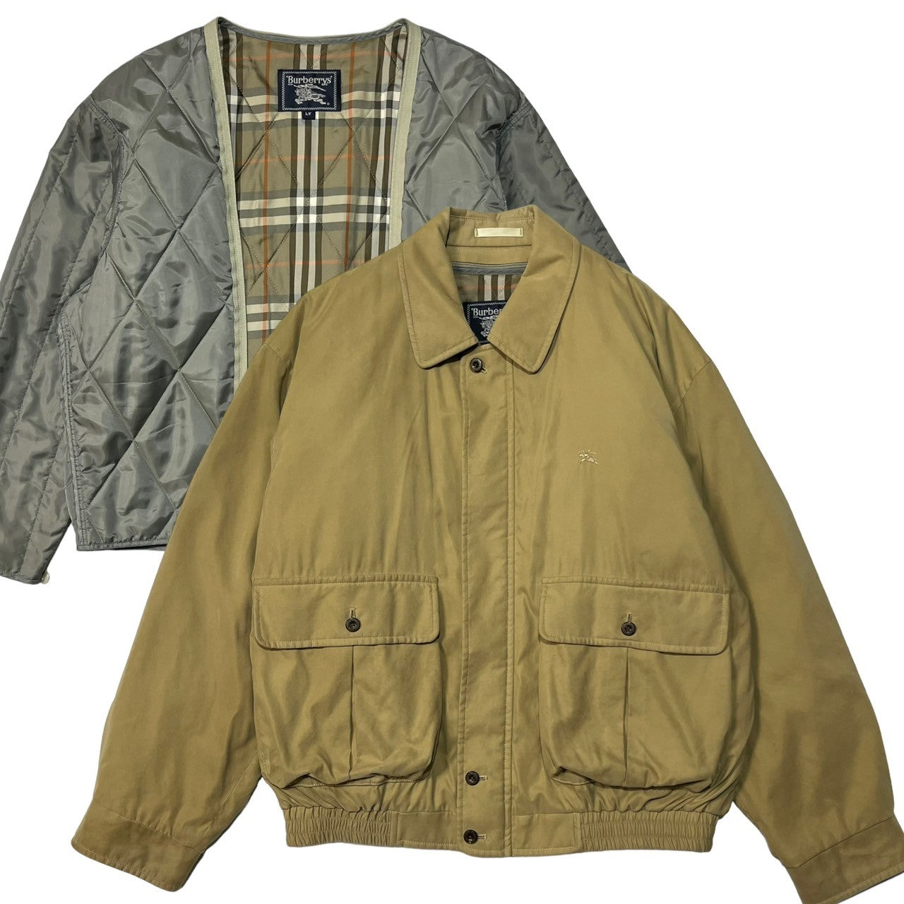 Burberrys(バーバリーズ) 80's ヴィンテージ ノバチェック ライナー ブルゾン ジャケット ホース刺繍 スイングトップ BBP-124-46 LY ベージュ 80年代