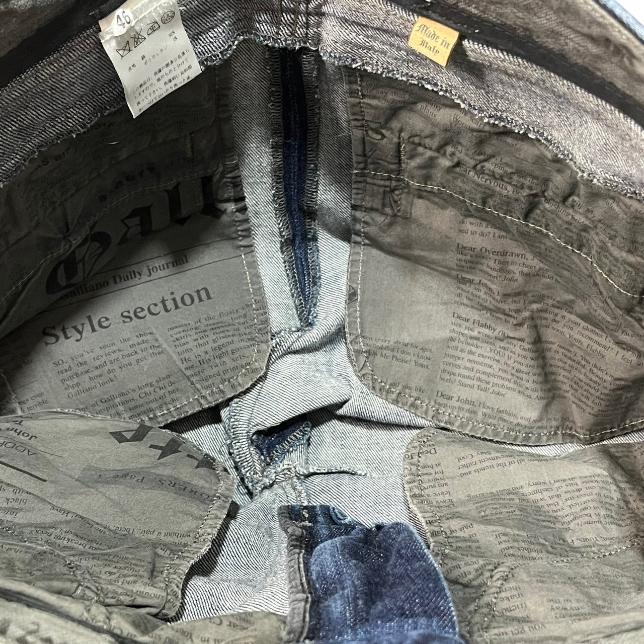 JOHN GALLIANO(ジョンガリアーノ) 00's double waist denim pants ダブル ウエスト バナナ デニム パンツ レイヤード ギミック 46(M程度) インディゴ archive アーカイブ