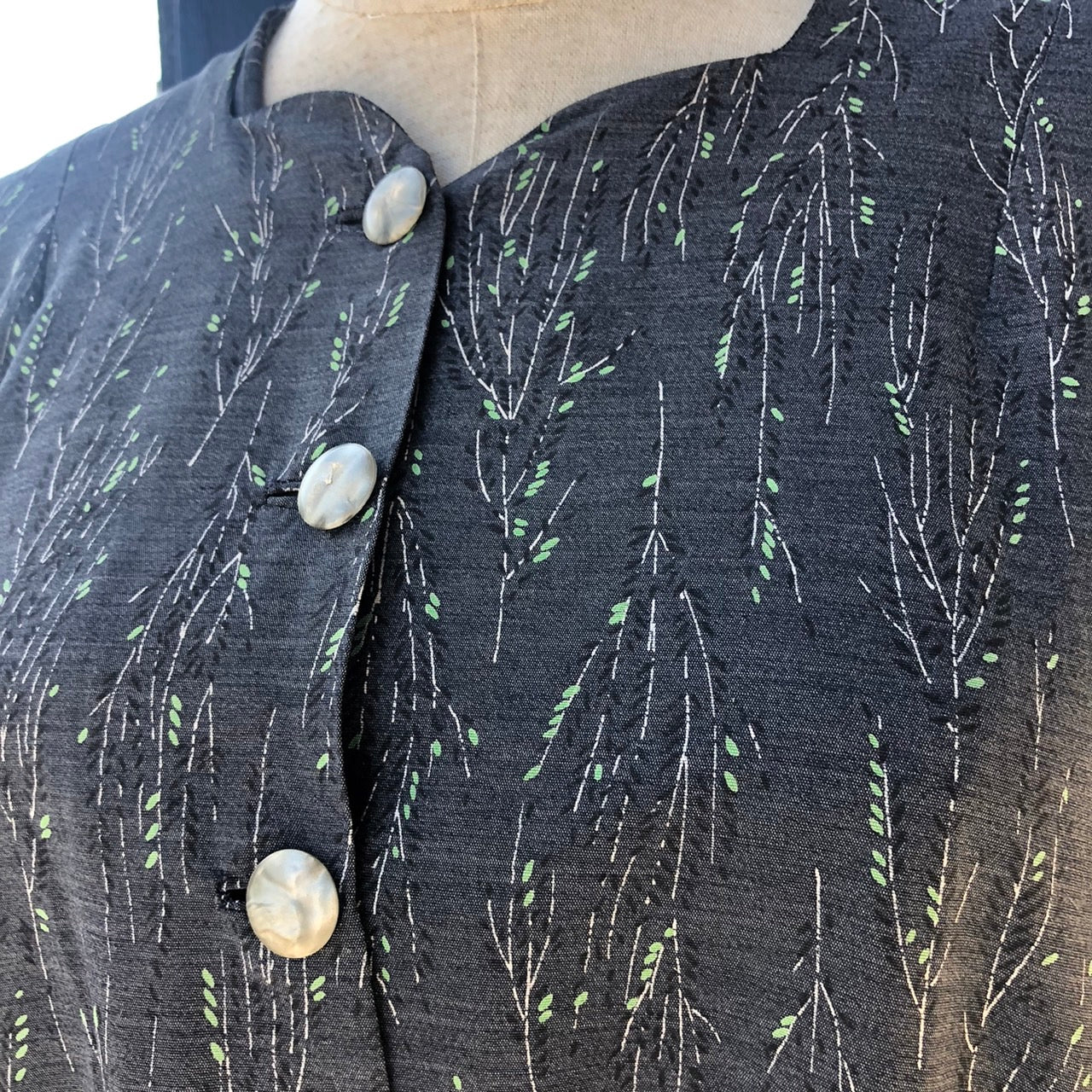 Euro Vintage(ヨーロッパヴィンテージ) NightGreen_ボタニカル半袖ワンピース 表記なし(Mサイズ程度) グレー