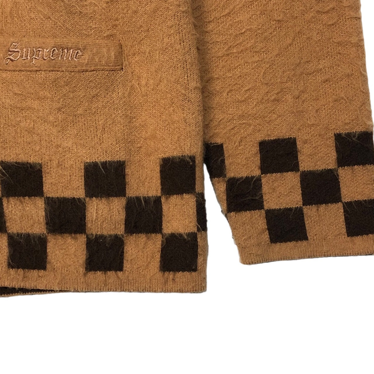 SUPREME(シュプリーム) 21SS Brushed Checkerboard Cardigan Camel ブラッシュドチェッカーボードニットカーディガン モヘアライク SIZE S ブラウン×ブラック キャメル ㈱SUPREME