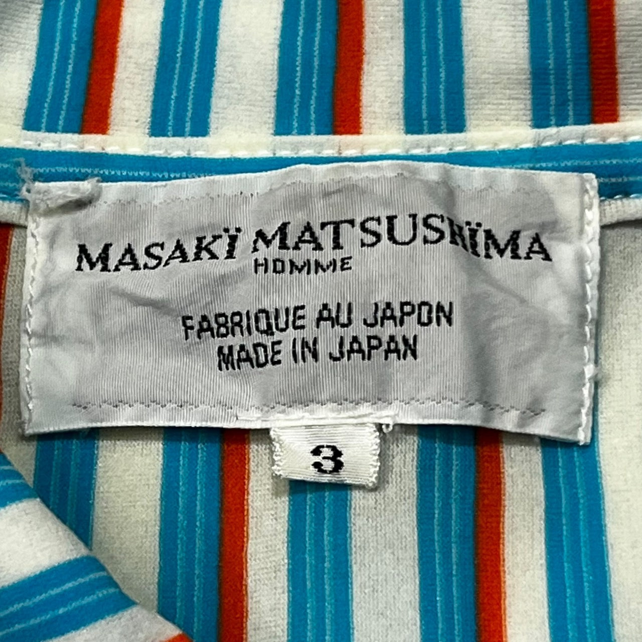 MASAKI MATSUSHIMA(マサキマツシマ) 00's Painted striped shirt ペンキ加工 ストレッチ ストライプシャツ 長袖 3(L程度) ホワイト×ブルー