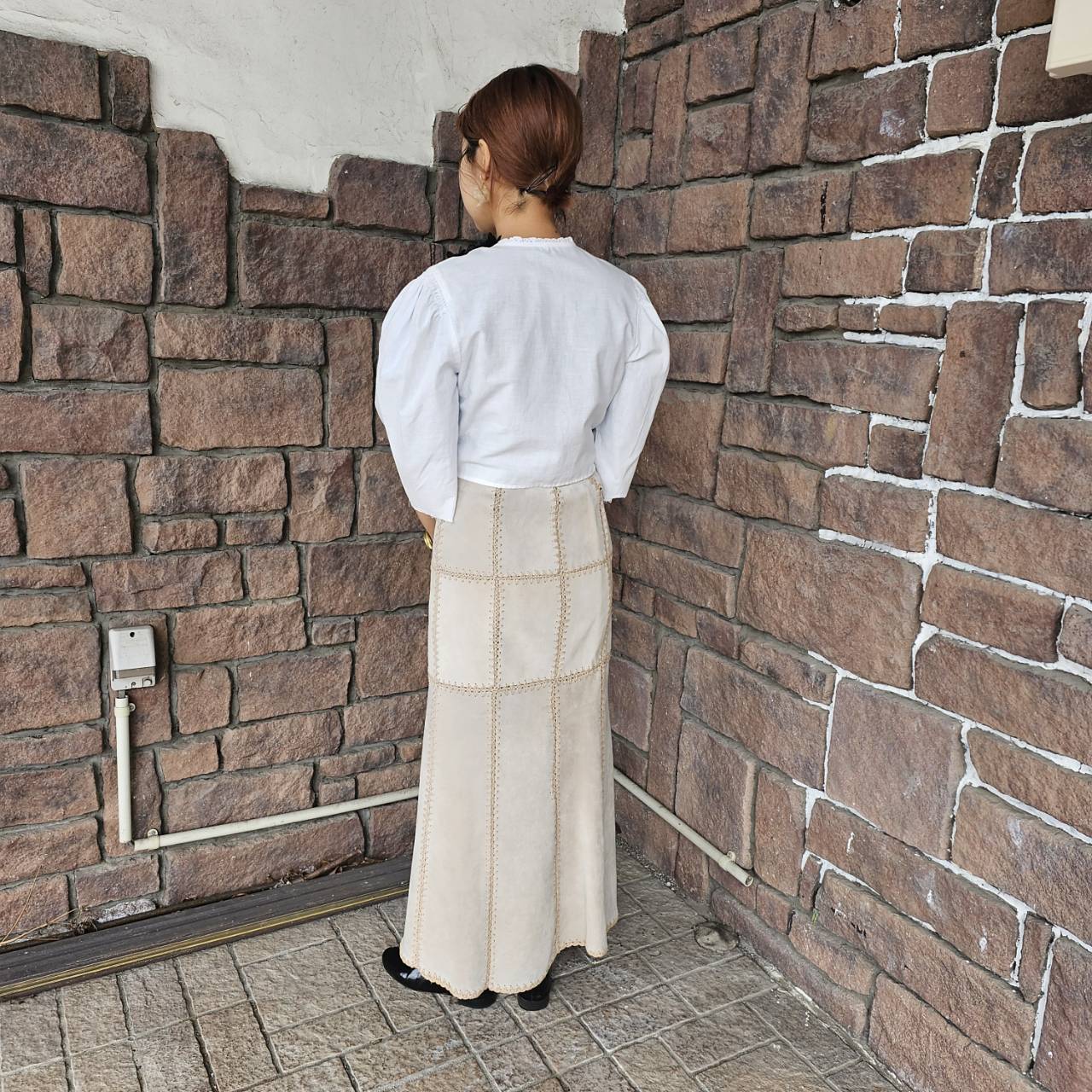 VINTAGE(ヴィンテージ) 刺繍レザーフレアスカート FREE ベージュ