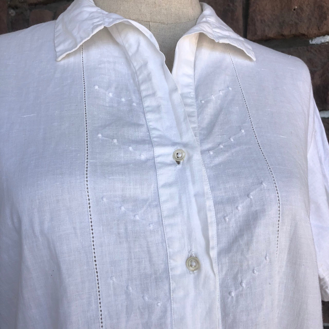 Euro Vintage(ヨーロッパヴィンテージ) Tsunagi_ 半袖シャツワンピース 表記なし(Lサイズ程度) ホワイト