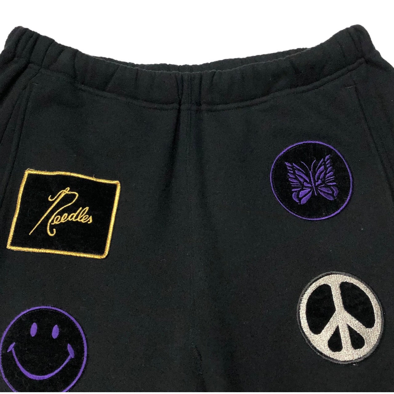 NEEDLES(ニードルズ) 5ICONS PATCH SWEAT PANT 5アイコンズ パッチ スウェット パンツ LQ379 S ブラック STUDIOUS別注