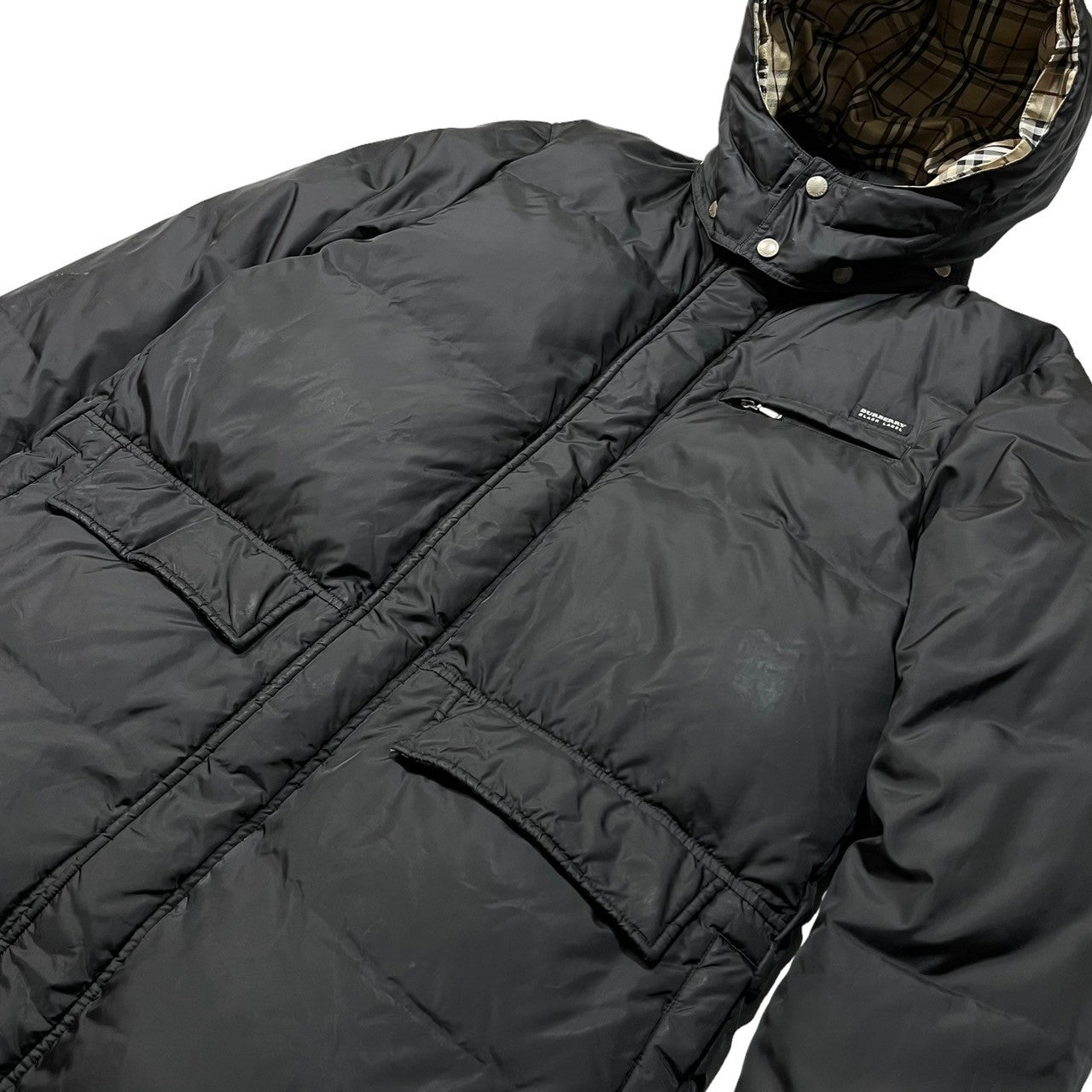BURBERRY BLACK LABEL(バーバリーブラックレーベル) ノバチェック フード付き ダウンコート BMP03-538-09 L ブラック