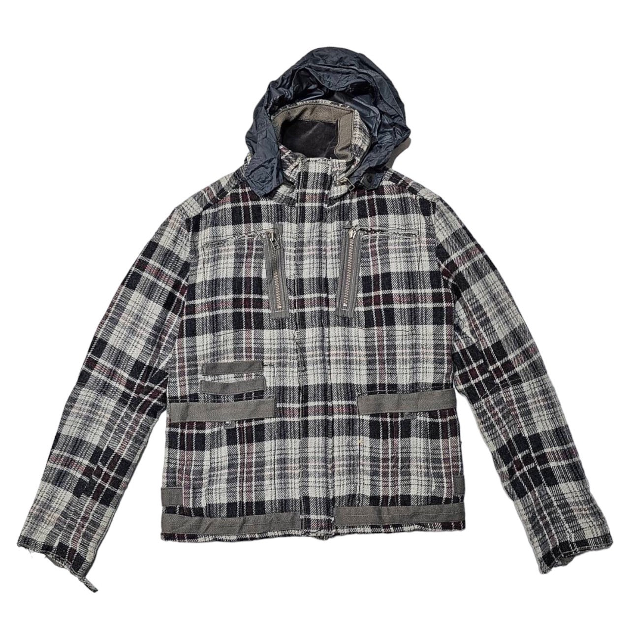 MARITHE FRANCOIS GIRBAUD(マリテフランソワジルボー) 00s Zip design wool check blouson SIZE L グレー×レッド