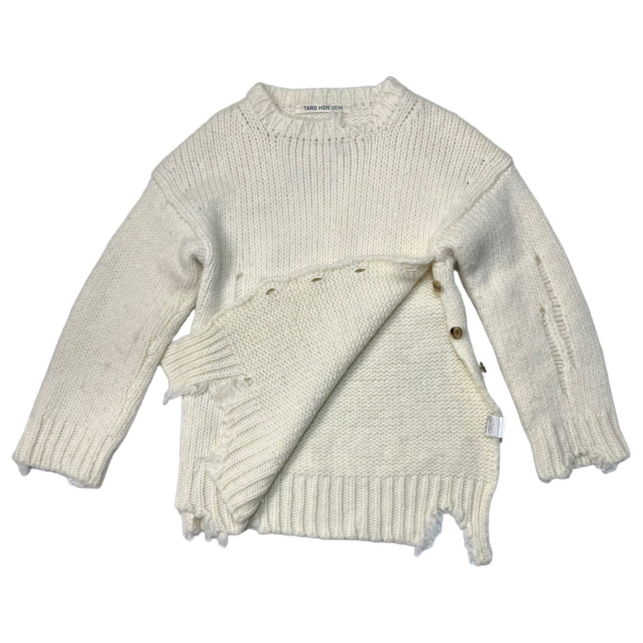 TARO HORIUCHI(タロウホリウチ) ローゲージ ダメージ加工 ニット サイドスリット ざっくり 1804-KU4-409 FREE ホワイト