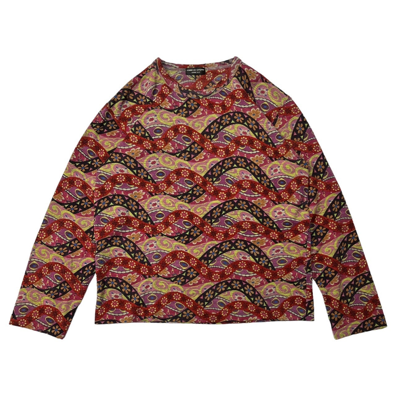 COMME des GARCONS HOMME PLUS(コムデギャルソンオムプリュス) 01AW Flower pattern wool cut and sew フラワー パターン ウール 長袖 カットソー Tシャツ PC-T025 表記無し(M~L程度) ピンク×レッド AD2001