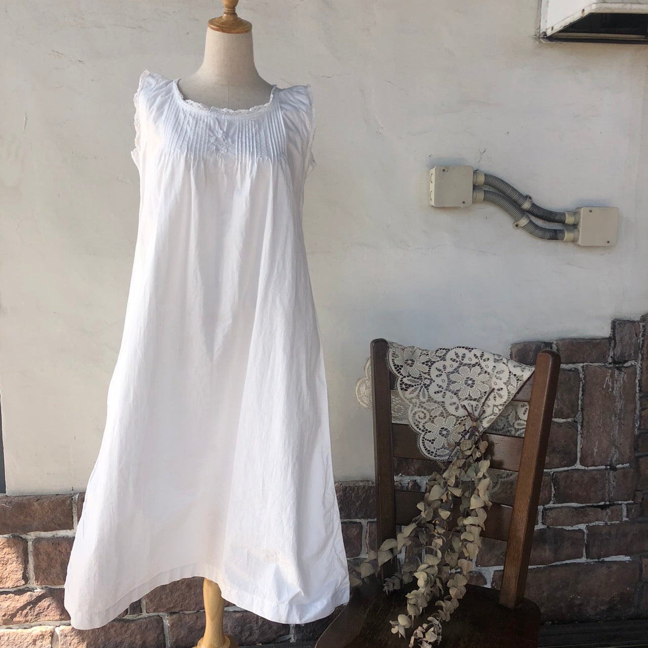 Euro Vintage(ヨーロッパヴィンテージ) Bouquet_フレンチノースリーブワンピース 表記なし(Lサイズ程度) ホワイト