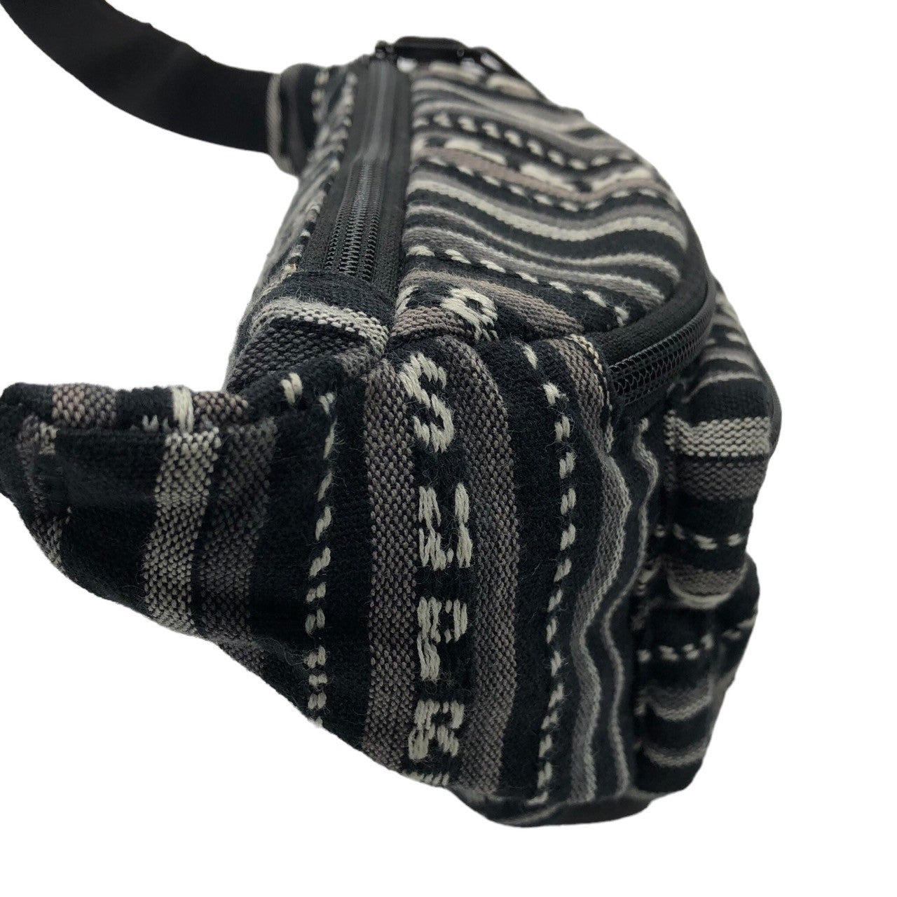 SUPREME(シュプリーム) 20SS Woven Stripe Waist Bag ウーブン ストライプ ウエスト バッグ 柄 ロゴ ボディーバッグ ブラック×グレー