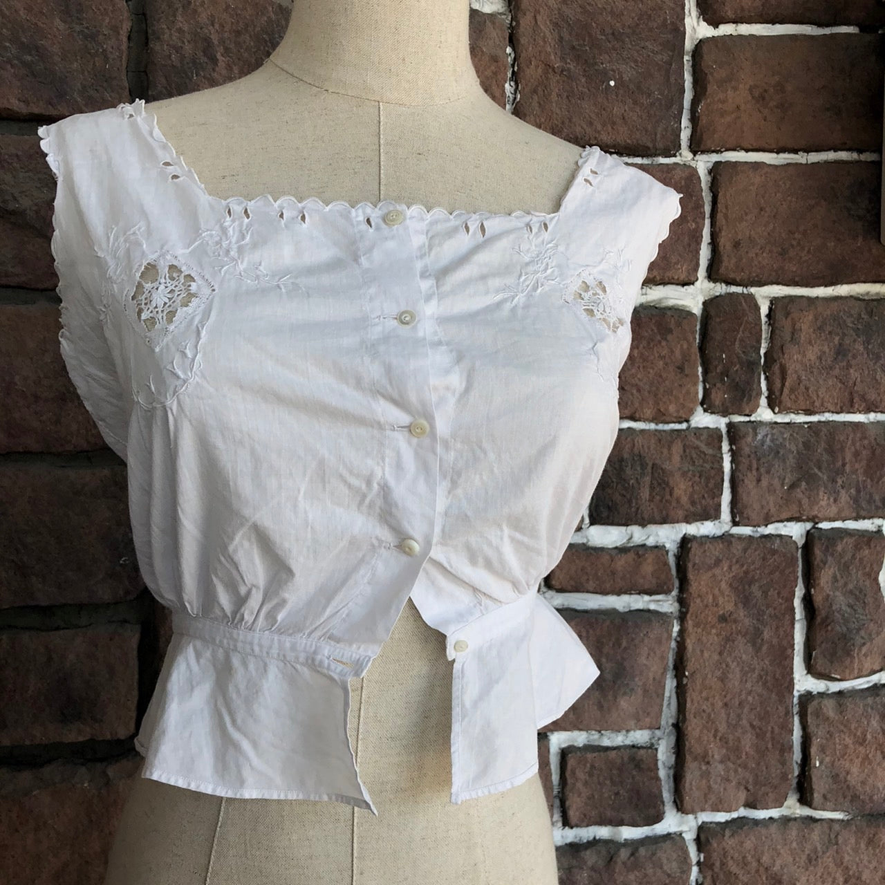 Euro Vintage(ヨーロッパヴィンテージ) Stem_フレンチノースリーブブラウス 表記なし(Mサイズ程度) ホワイト