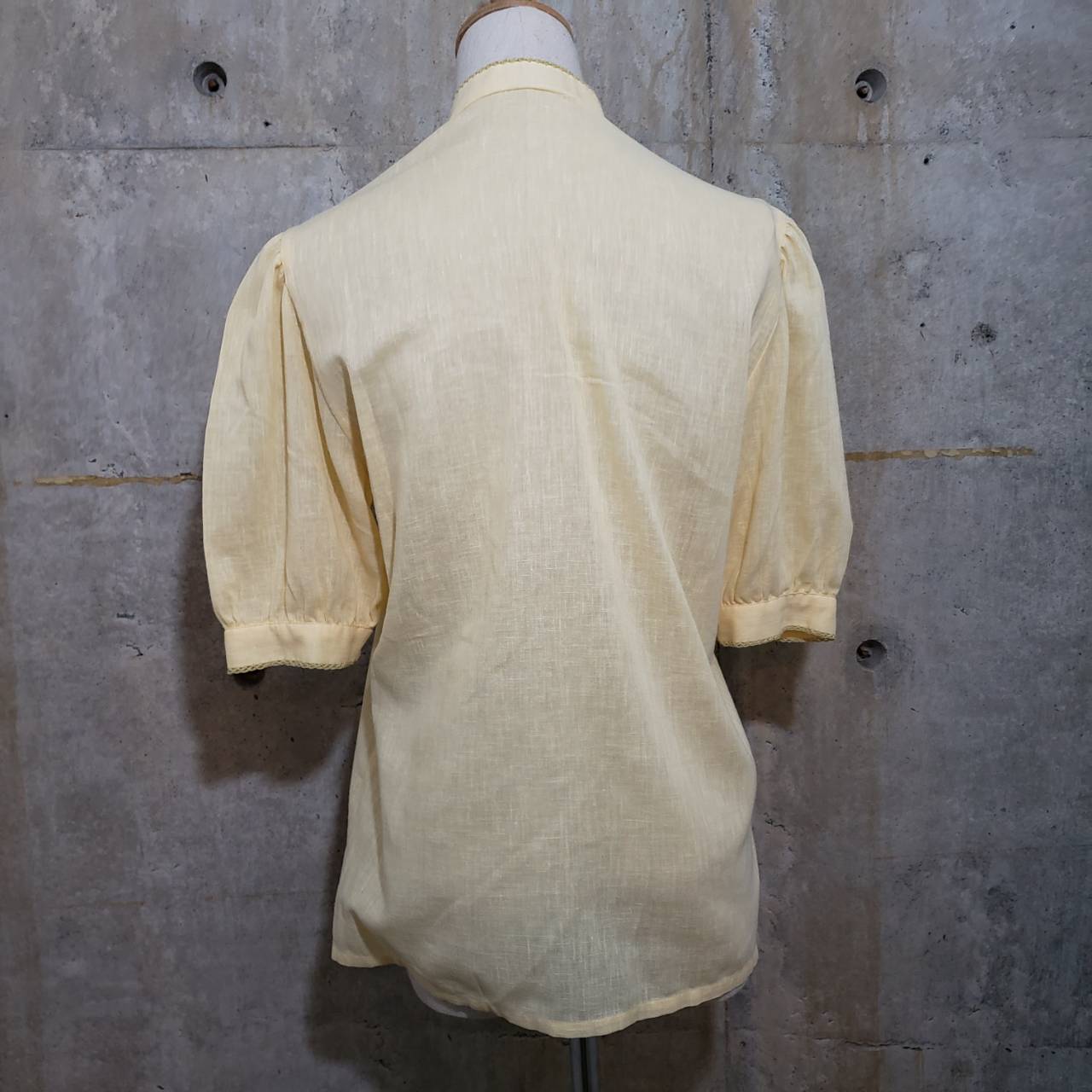 Vintage(ヴィンテージ) パプスリーブ×フレンチボタン半袖シャツ 36(Mサイズ程度) イエロー ドイツ製