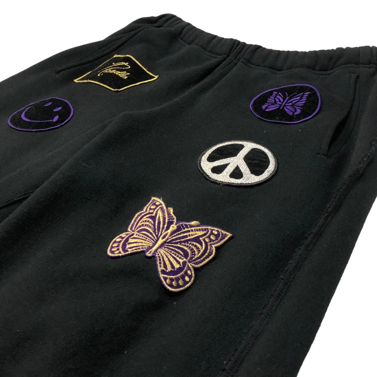 NEEDLES(ニードルズ) 5ICONS PATCH SWEAT PANT 5アイコンズ パッチ スウェット パンツ LQ379 S ブラック STUDIOUS別注