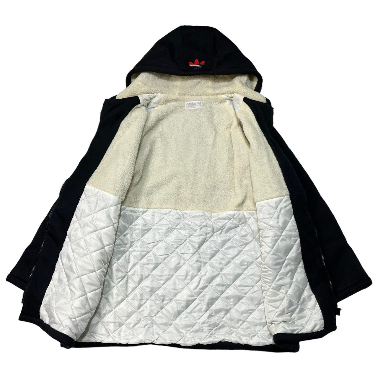 adidas(アディダス) 80's ~ 90's Logo oversized boa hoodie ロゴ刺繍 裏ボア オーバーサイズ ジップ パーカー ASC-5102 160(メンズXL程度) ブラック 80年代 ~ 90年代 デサント製