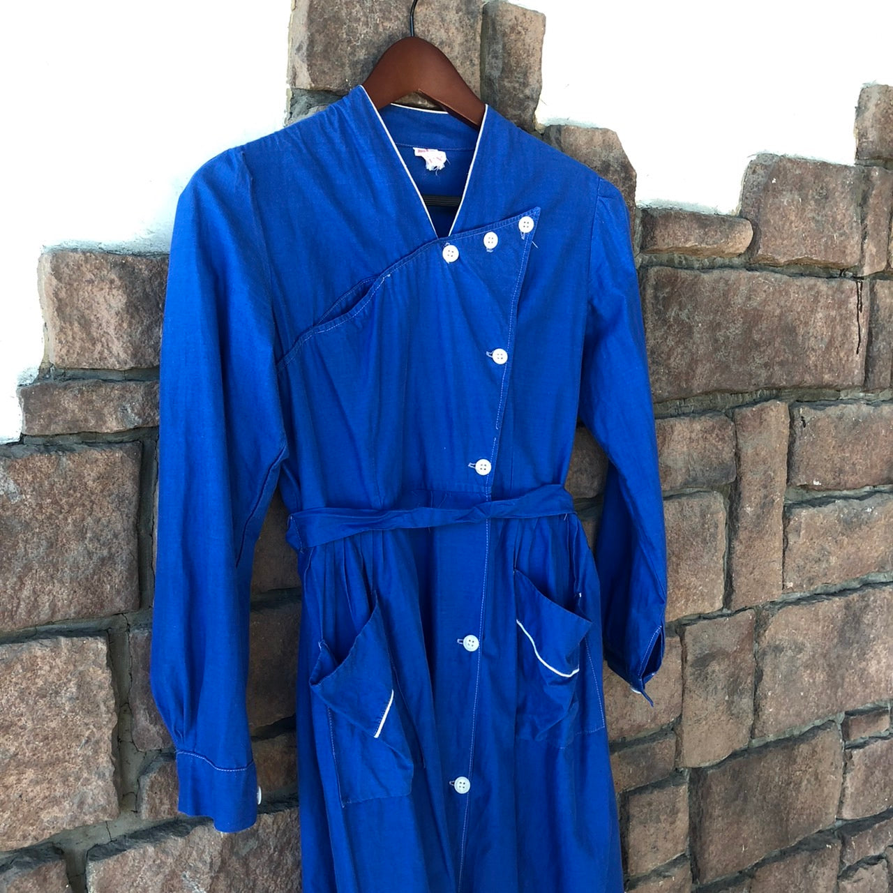 Euro vintage(ヨーロッパヴィンテージ) バックギャザー変形ワンピース 表記なし(Mサイズ程度) ブルー