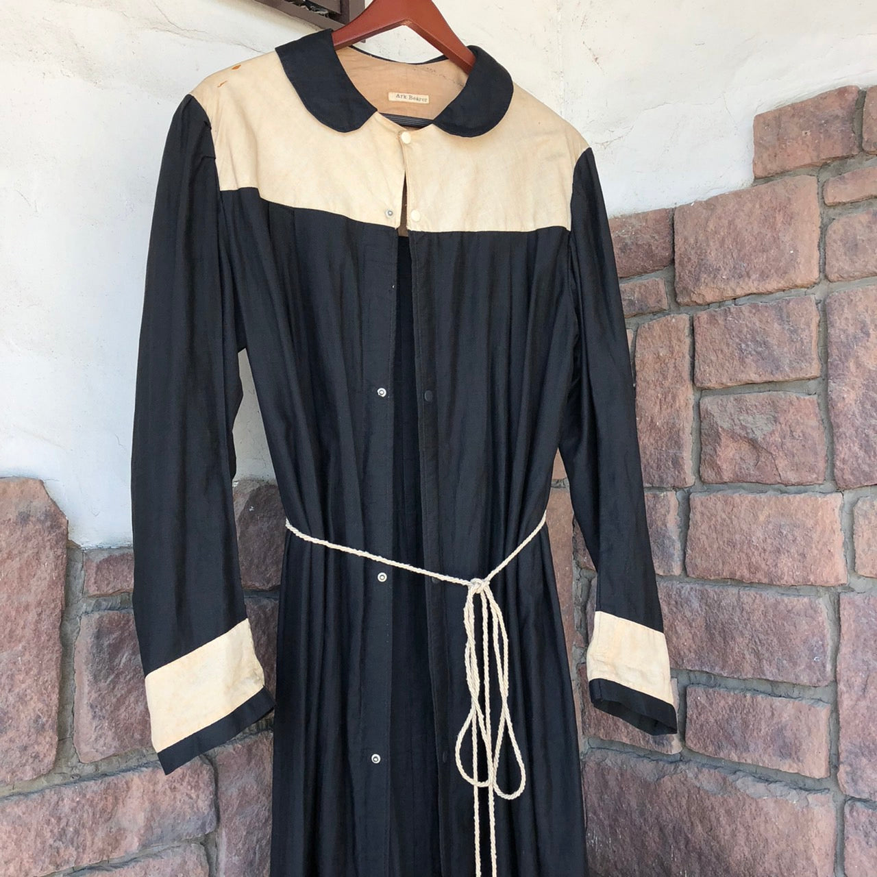 VINTAGE(ヴィンテージ) 1800~1900's切替リネンロングワンピース 表記なし(Lサイズ程度) ブラック Ark Bearer