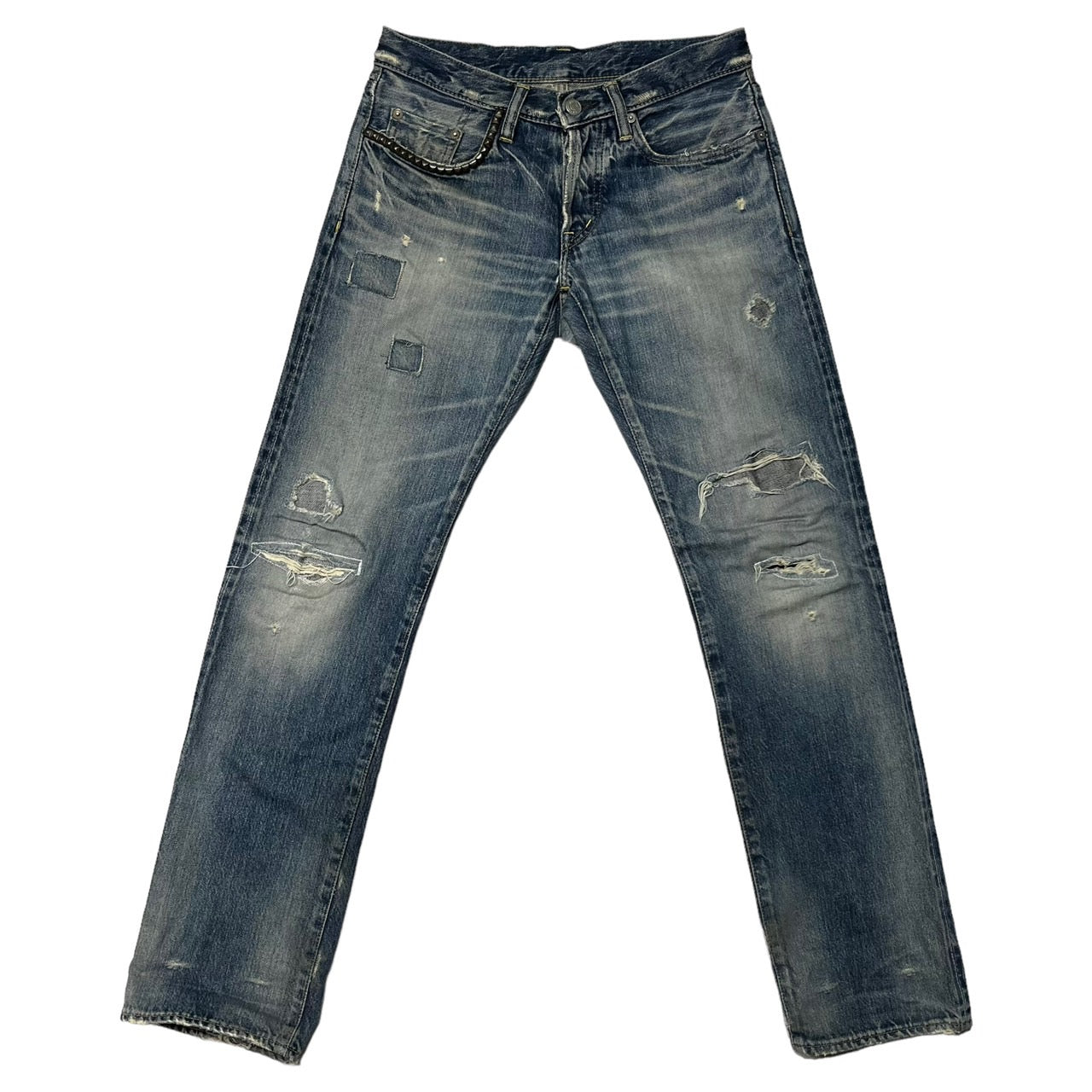 HYSTERIC GLAMOUR(ヒステリックグラマー) 00's スタッズUESD加工デニムパンツ/小窓/リペア加工 0292AP14 W28 インディゴ