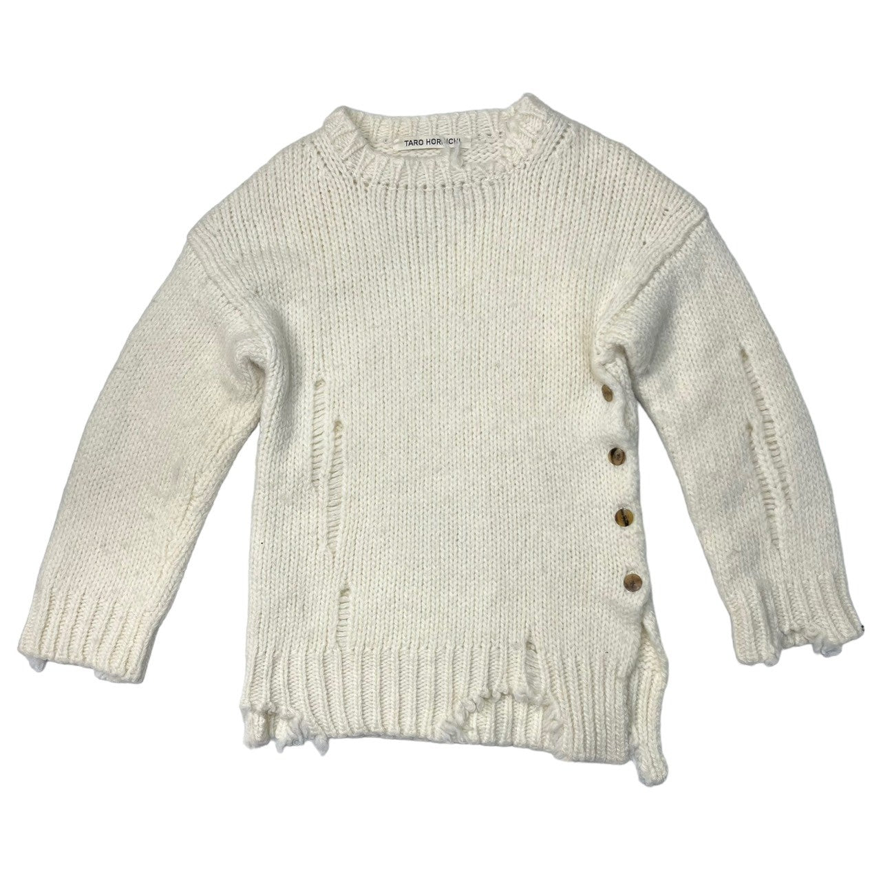 TARO HORIUCHI(タロウホリウチ) ローゲージ ダメージ加工 ニット サイドスリット ざっくり 1804-KU4-409 FREE ホワイト