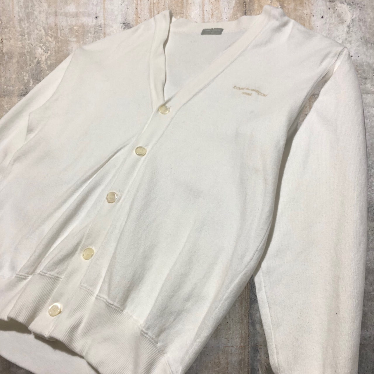 COMME des GARCONS HOMME(コムデギャルソンオム) 80's One-point logo embroidered cotton cardigan/ワンポイントロゴ刺繍コットンカーディガン/80年代/ヴィンテージ/川久保玲/本人期 HT-110030 SIZE FREE(M~L程度) ホワイト AD1989