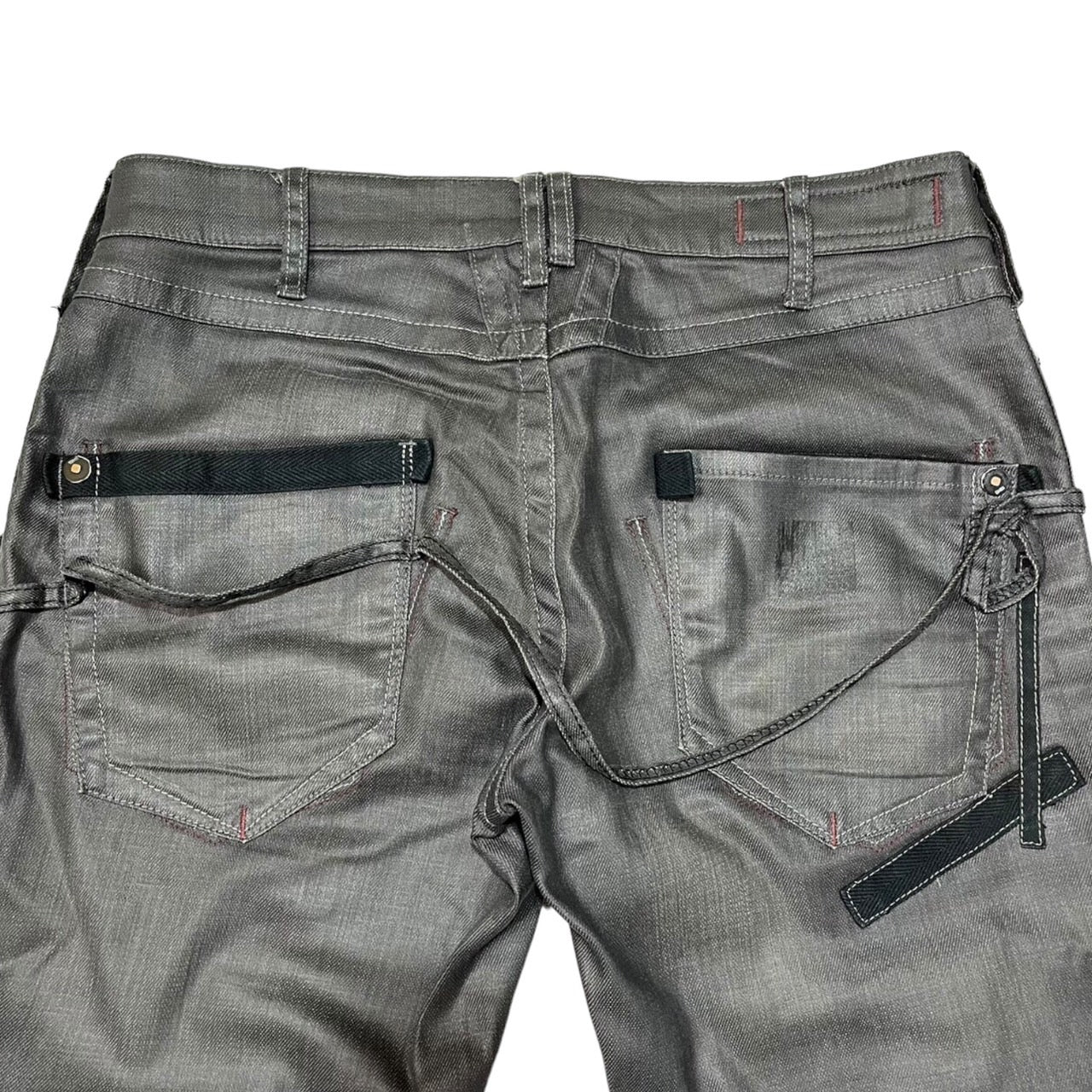 MARITHE FRANCOIS GIRBAUD(マリテフランソワジルボー) 00’s ボンテージ コーティング デニム パンツ ロゴ ギミック M7-1435 LL ブラック Y2K