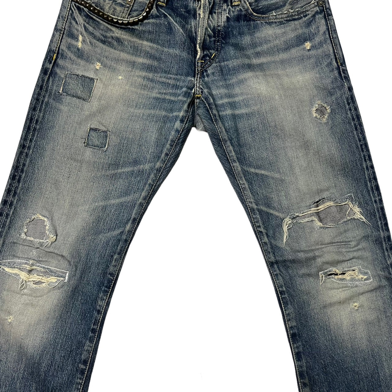 HYSTERIC GLAMOUR(ヒステリックグラマー) 00's スタッズUESD加工デニムパンツ/小窓/リペア加工 0292AP14 W28 インディゴ
