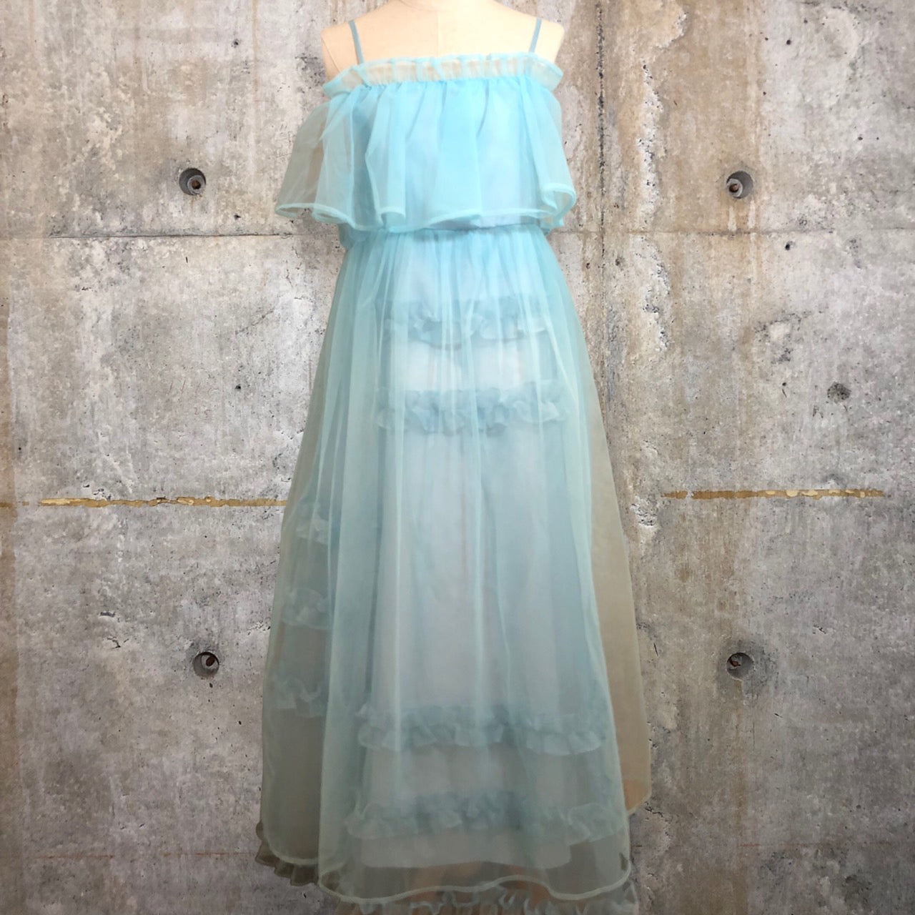 CEREAL(シリアル) 23SS JERRYFISH DRESS/ジェリーフィッシュ/フリルチュールキャミソールティアードワンピース c23105 FREE サックスブルー 完売品