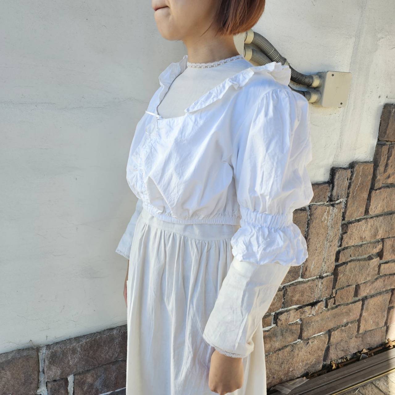 Vintage(ヴィンテージ) Edelnice フロントリボンショートブラウス 54(Mサイズ程度) ホワイト