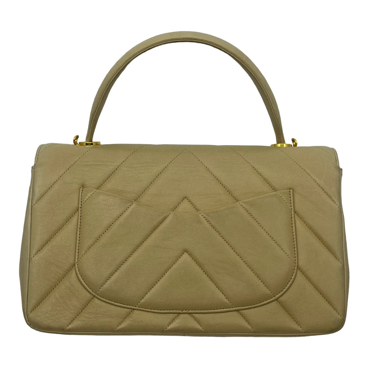 CHANEL(シャネル) Vステッチ ラムスキンハンドバッグ/ココマーク/シェブロン/ヴィンテージ/ヴィンテージシャネル 製造番号:22***** ベージュ/アイボリー 2番台 ゴールド金具 購入先:横浜タカシマヤ