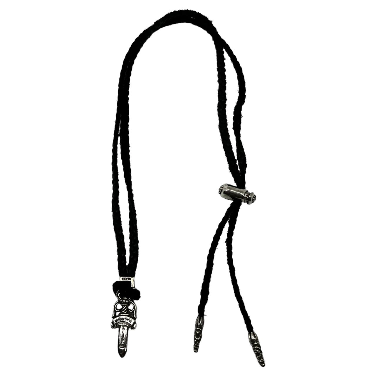 CHROME HEARTS(クロムハーツ) TINY LEATHER BRAID-W/BOLO TIPS & dagger pendant &  LACESTOPPER CUSTOM タイニーレザー ダガーペンダント レースストッパー カスタム シルバー×ブラック