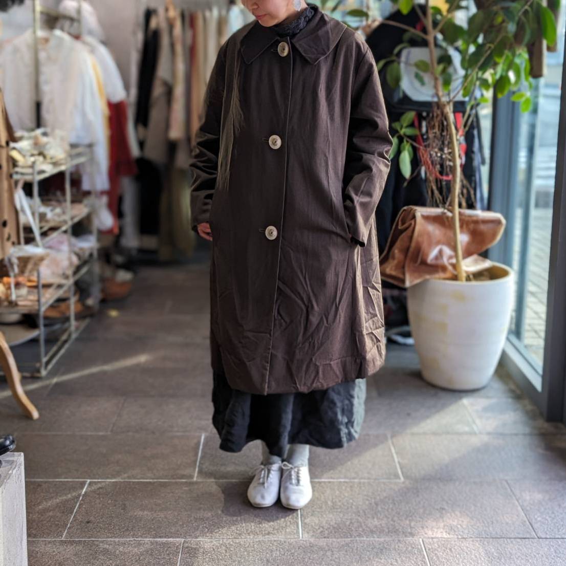 Euro Vintage(ヨーロッパヴィンテージ) Round_big big bid roundbutton stainless steel collar coat / ビッグボタンステンカラーコート 表記なし(Mサイズ程度) ブラウン