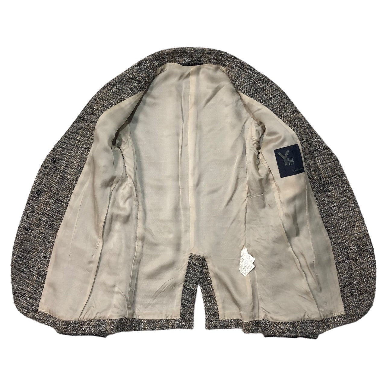 Y's(ワイズ) 01AW ノーカラー ウール ツイード ジャケット YV-J79-141 36(S程度) ブラウン×グリーン×ブラック Bxclusive
