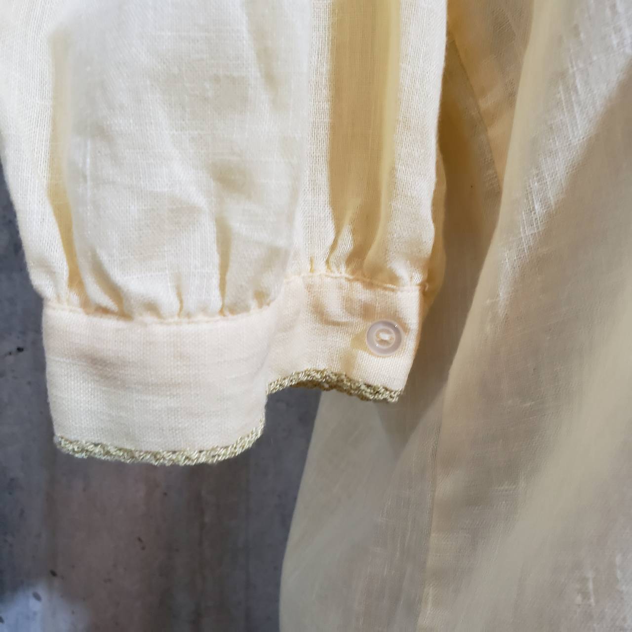 Vintage(ヴィンテージ) パプスリーブ×フレンチボタン半袖シャツ 36(Mサイズ程度) イエロー ドイツ製