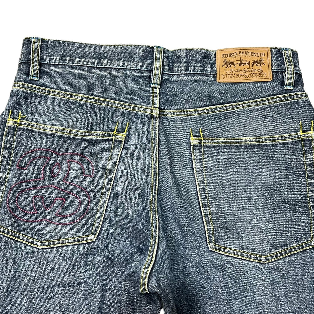 STUSSY(ステューシー) 00's logo embroidery denim ロゴ 刺繍 デニム パンツ ジーンズ ドクロ 107SF W30 インディゴ ROUGH & RUGGED Y2K