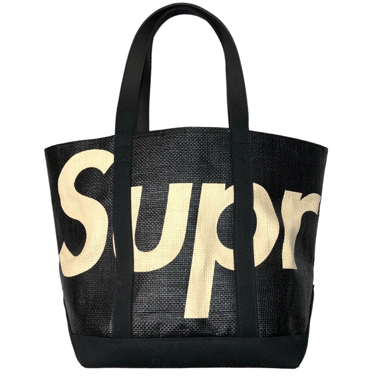 SUPREME(シュプリーム) 20SS Raffia Tote Bag ラフィア トート バッグ ロゴ 大きい ブラック×ホワイト