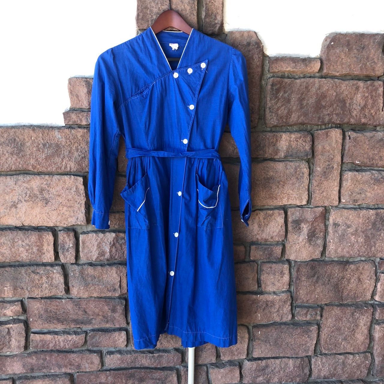 Euro vintage(ヨーロッパヴィンテージ) バックギャザー変形ワンピース 表記なし(Mサイズ程度) ブルー