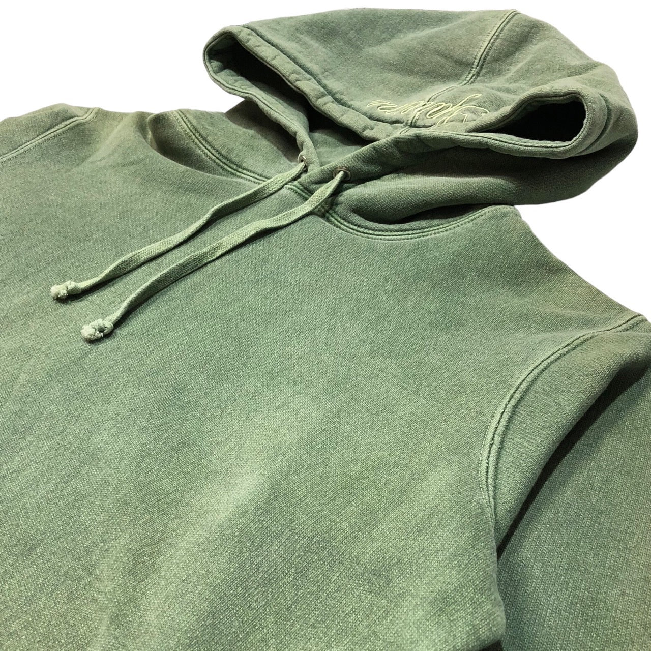SUPREME(シュプリーム) 14AW OVERDYED HOODIE オーバーダイ加工 スクリプトロゴ刺繍 スウェット パーカー フーディ SIZE S グリーン