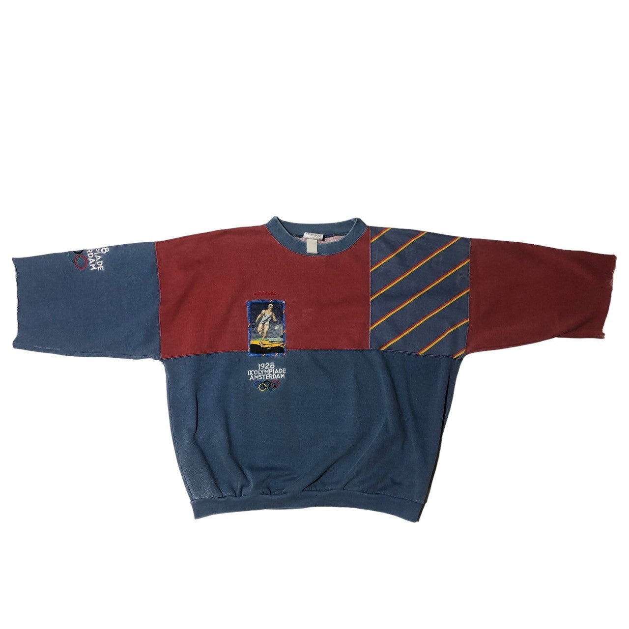 adidas(アディダス) 80's 1928 IX olympiade Amsterdam sweatshirt ロサンゼルスオリンピック アムステルダム スウェットシャツ 80年代 ヴィンテージ SIZE表記消え(XL程度) ブルー×レッド 袖切りっぱなしカスタム品