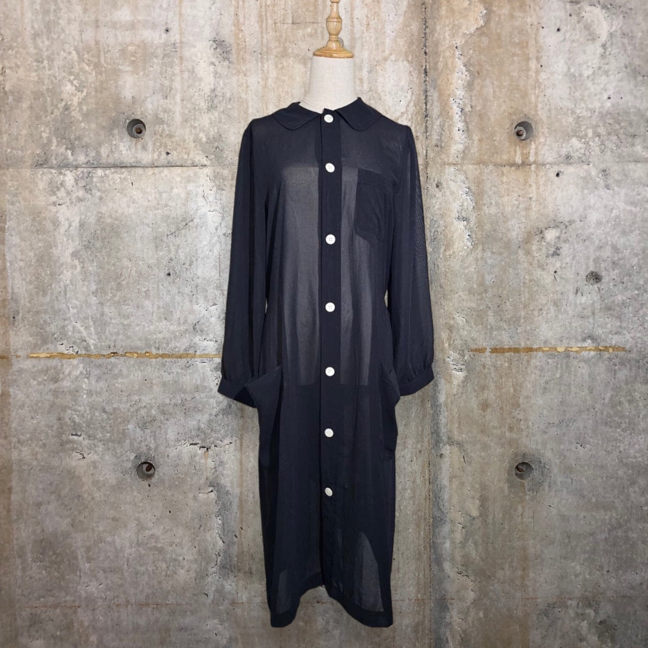 robe de chambre COMME des GARCONS(ローブドシャンブルコムデギャルソン) 90's See-through long coat/シースルーロングコート/ワンピース/川久保玲 RO-100080 SIZE FREE ブラック AD1994