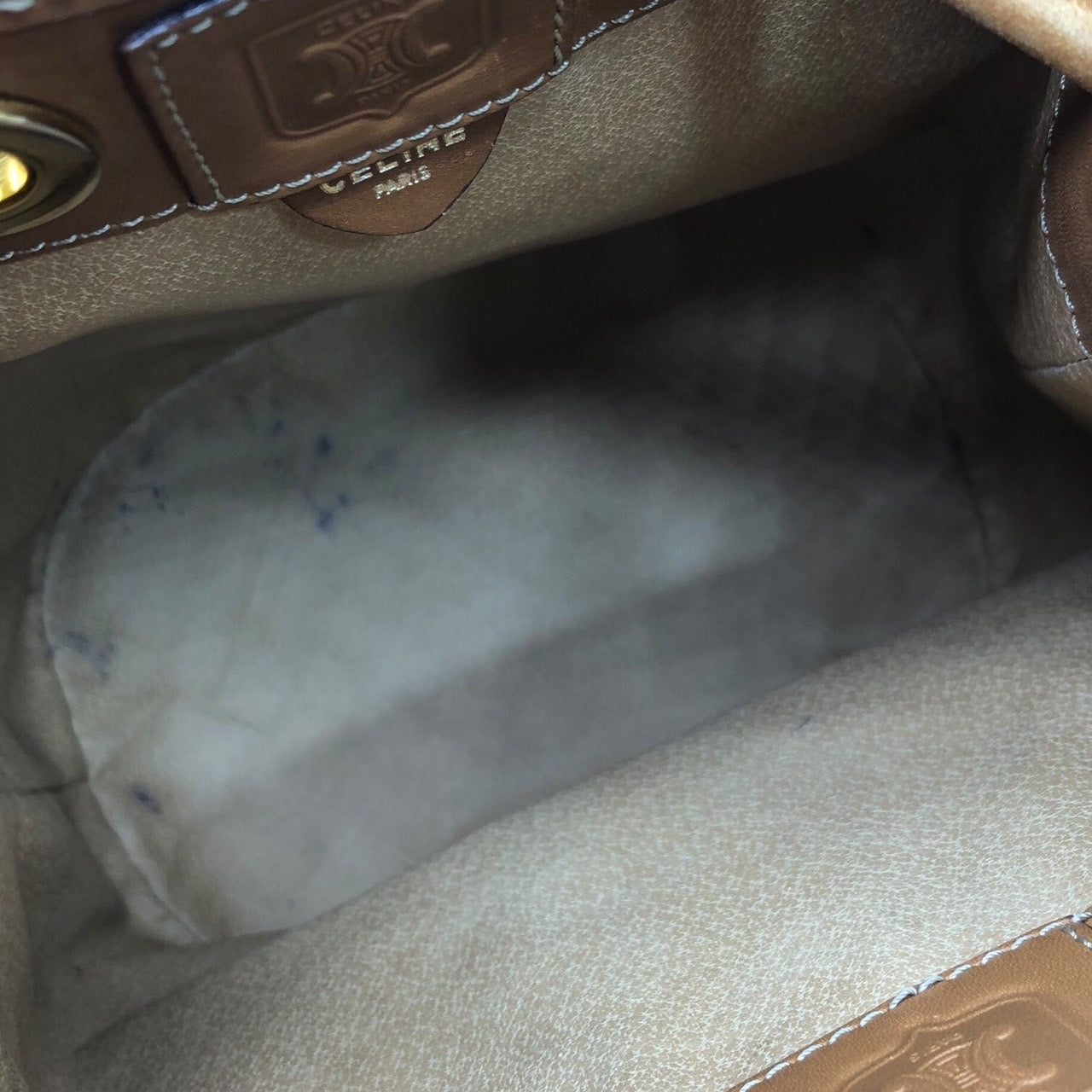 CELINE(セリーヌ) マカダム柄 巾着 トートバッグ 肩掛け ショルダーバッグ レザー バケツ型 M08 ブラウン OLD CELINE オールドセリーヌ ヴィンテージ